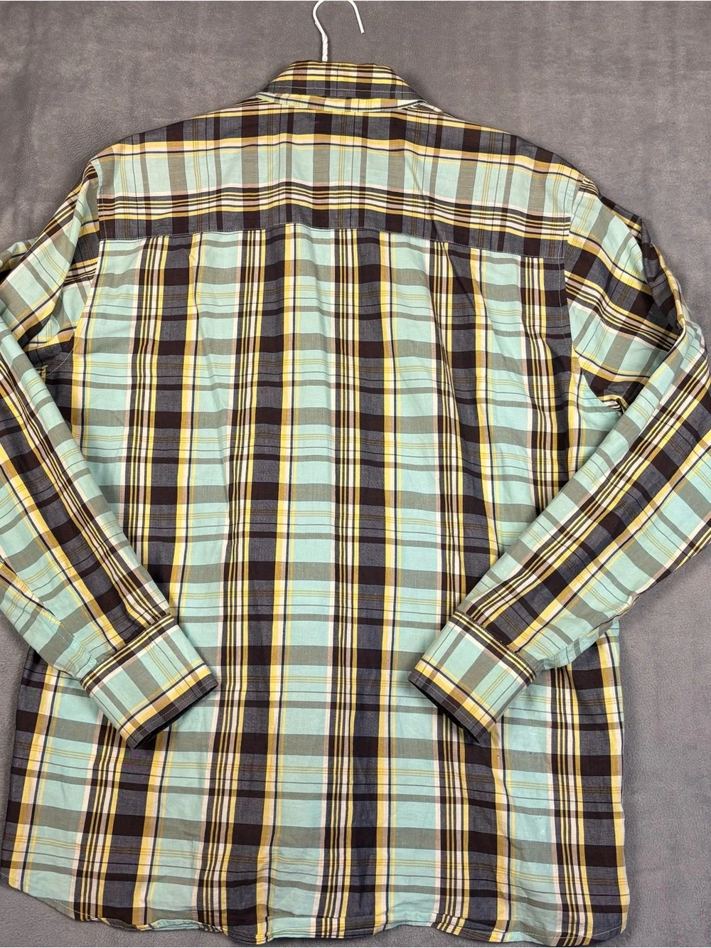 Atti Mens XL Button Up Shirt Plaid Floral Embroidered Long Sleeve Mint Green